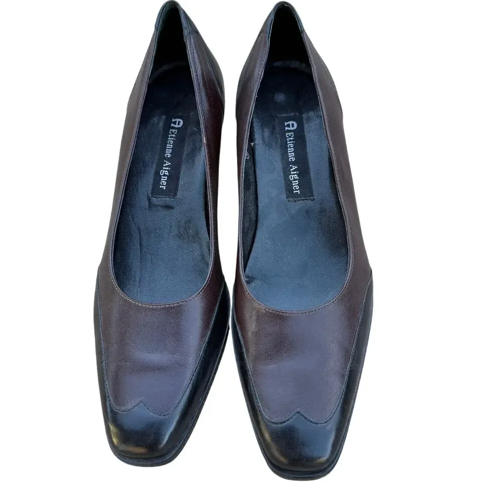 Etienne Aigner Analee Block Heel Pump Womens 7.5M Brown Black